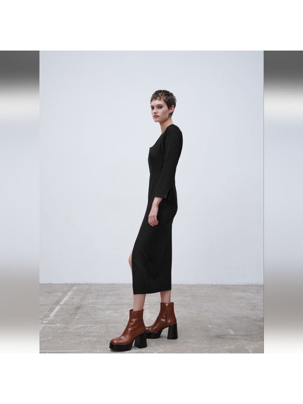 NWT Zara Square Neck Midi Dress, Size S - Picture 4 of 15